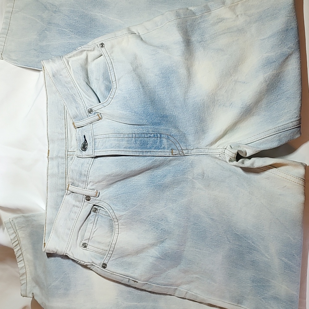 Everlane Denim Jeans Distressed High Rise Bleached Wash Button Up